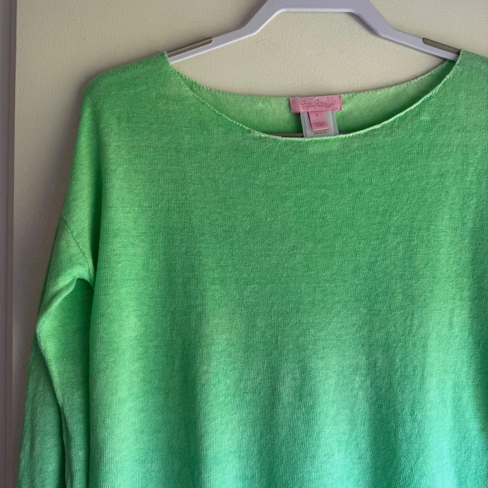 Lilly Pulitzer Womens Small Lime Green 100% Linen Lightweight Knit Sweater Top